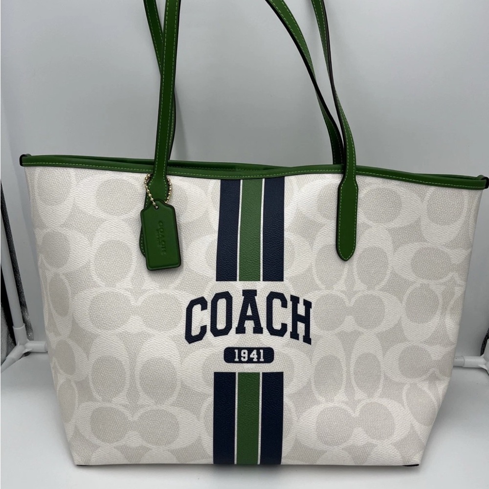 NWT Coach City Tote Bag In Signature Canvas W/ Coach Graphic CBI79 Chalk/Kelly - Picture 10 of 15